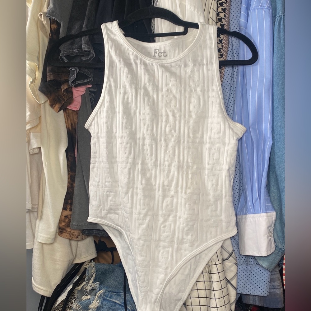 White textured tank bodysuit